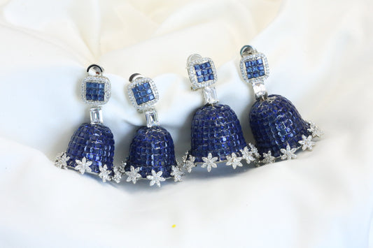Blue Invisible Setting Jhumka - Small & Large Size