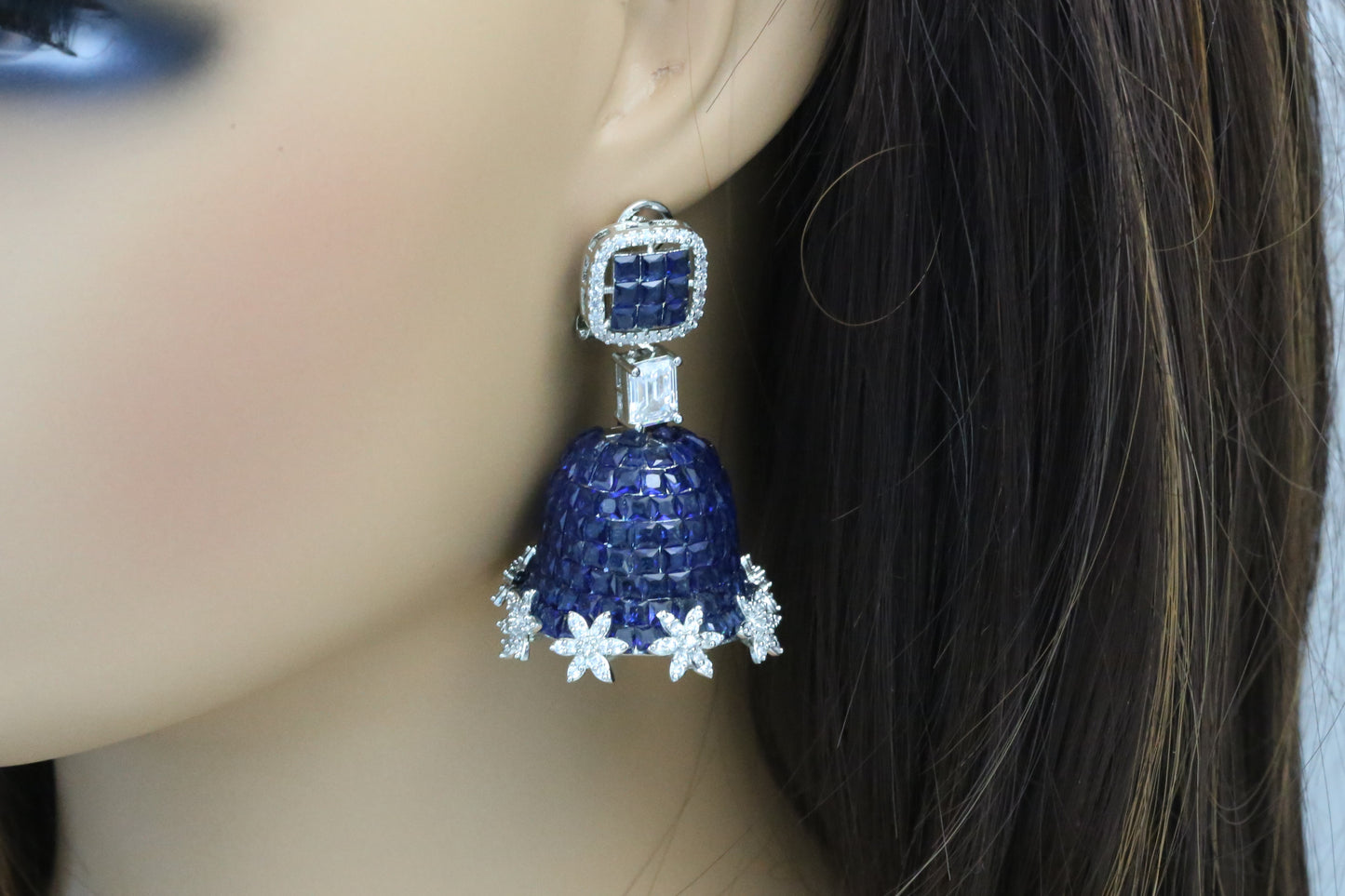 Blue Invisible Setting Jhumka - Small & Large Size