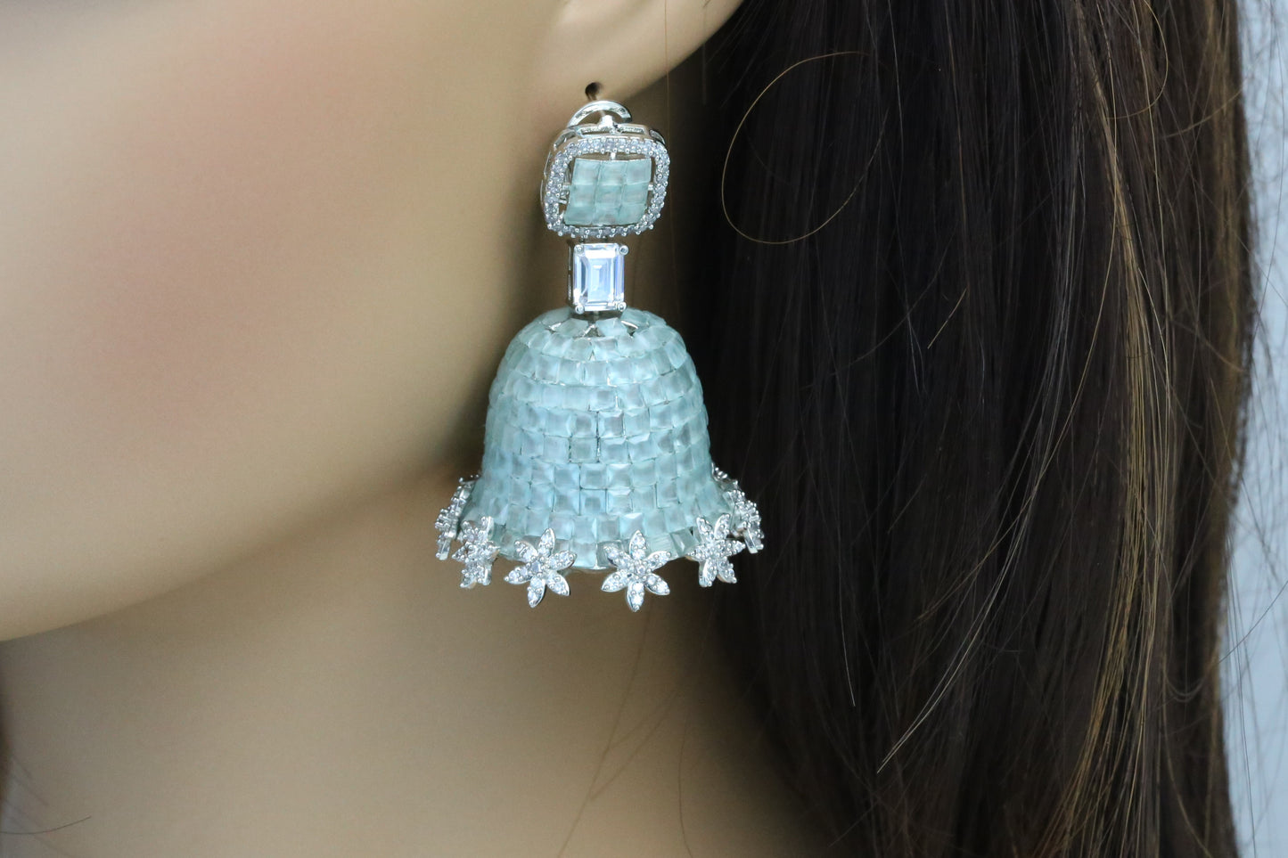 Mint Invisible Setting Jhumka - Small & Large Size