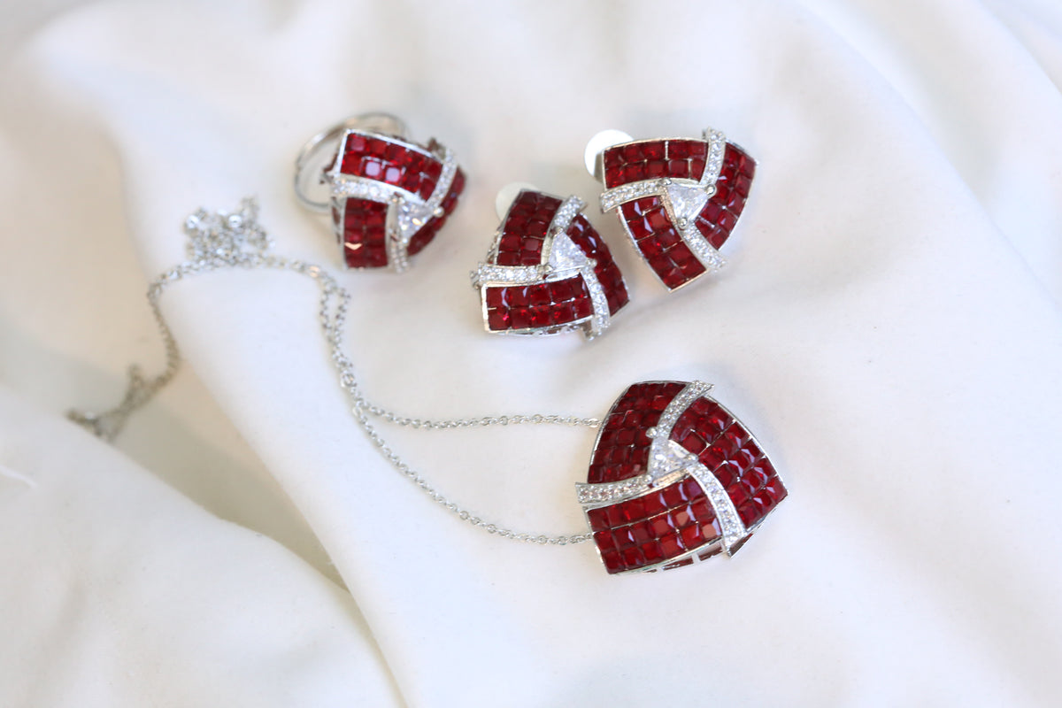 Color Stone Invisible Setting Jewelry Invisible Stone Setting Necklace Set - Red – AristaBeads Jewelry