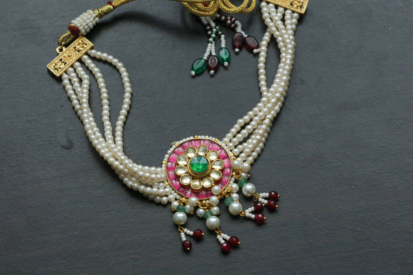 Pachi Kundan Pearl Choker Necklace - Ruby