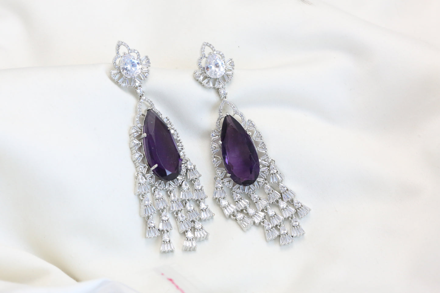 Premium Purple & Clear CZ Earrings