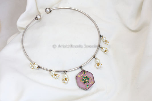Alia Inlay Kundan Hasli Necklace - Pink Green