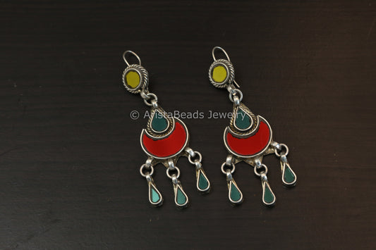 Sonam Real Glass Earrings -Red Yellow