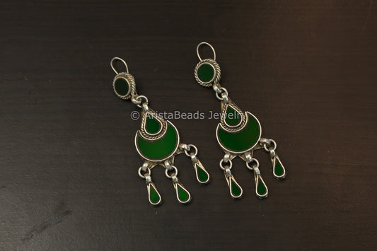 Sonam Real Glass Earrings - Green