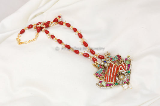 Coral Jadau Fusion Necklace (Removable Chain)