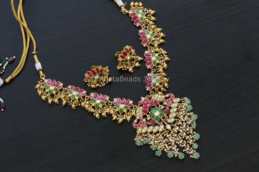 Jadau Kundan Lotus Guttapusalu Necklace Set