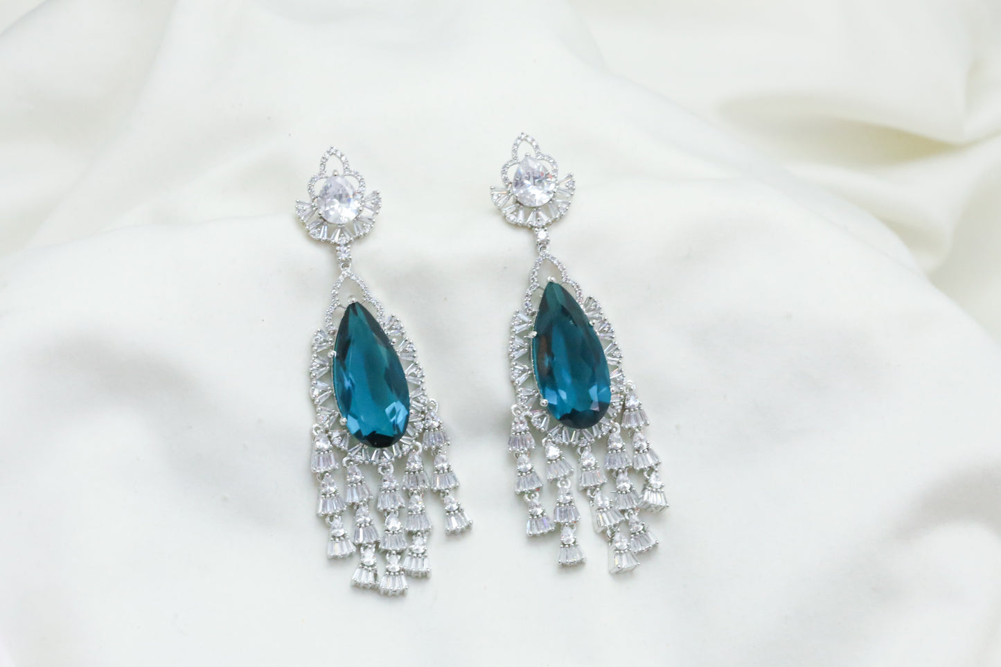 Premium Ocean Blue & Clear CZ Earrings