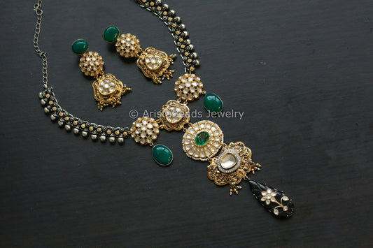 Polki Kundan Pota Stone Fusion Necklace Set