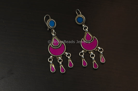 Sonam Real Glass Earrings - Pink Teal