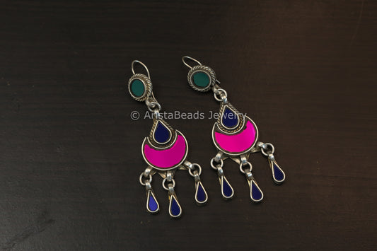 Sonam Real Glass Earrings - Pink Blue