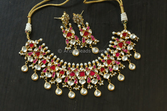Ruby Clear Jadau Kundan Necklace Set