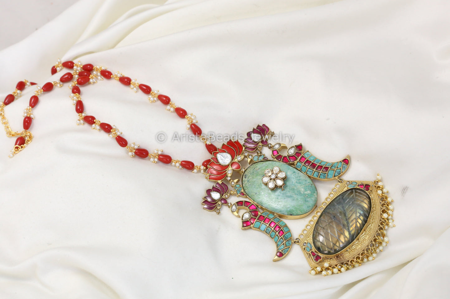 Rabia Jadau Fusion Kundan Halsi Necklace Set (Removable)