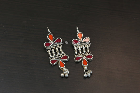 Shanaya Real Glass Earrings - Red Orange