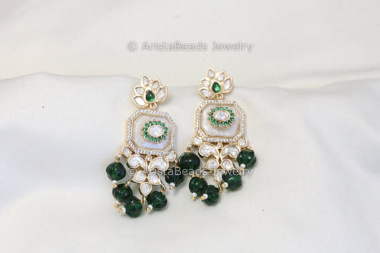 MOP Kundan Polki earrings - Green