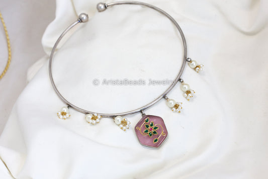 Alia Inlay Kundan Hasli Necklace - Pink