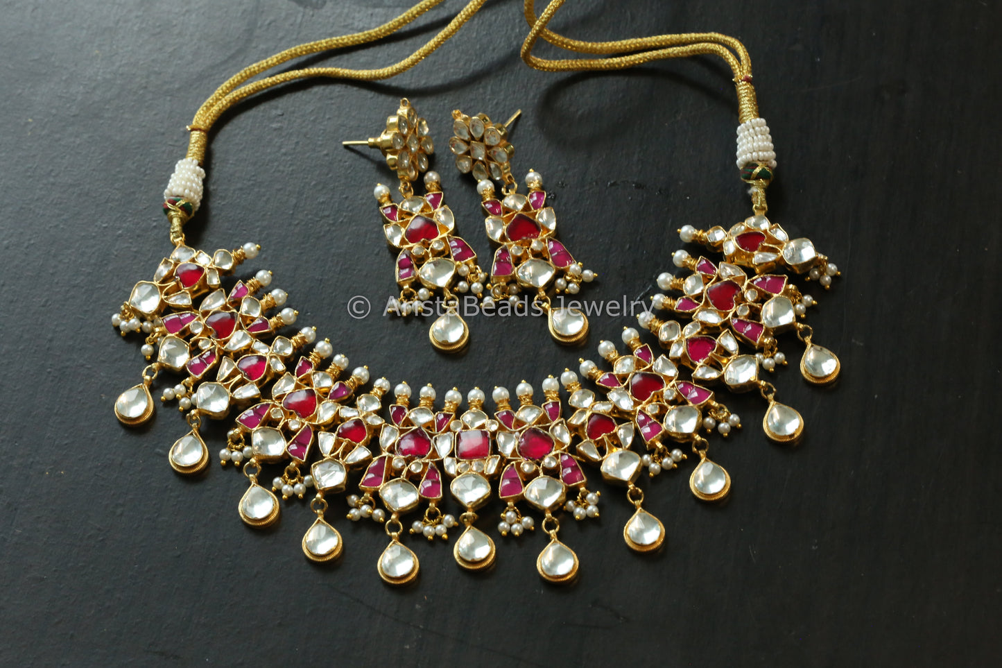 Ruby Clear Jadau Kundan Necklace Set