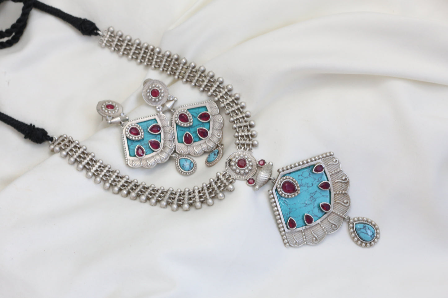 Silver Look Necklace Set - Turquoise