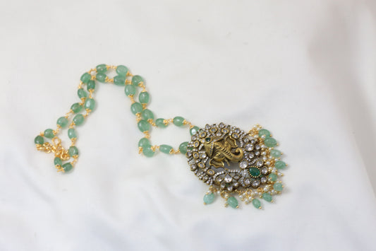 Victorian Finish Ganesha Necklace - Green