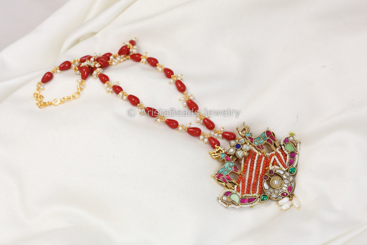 Coral Jadau Fusion Necklace (Removable Chain)