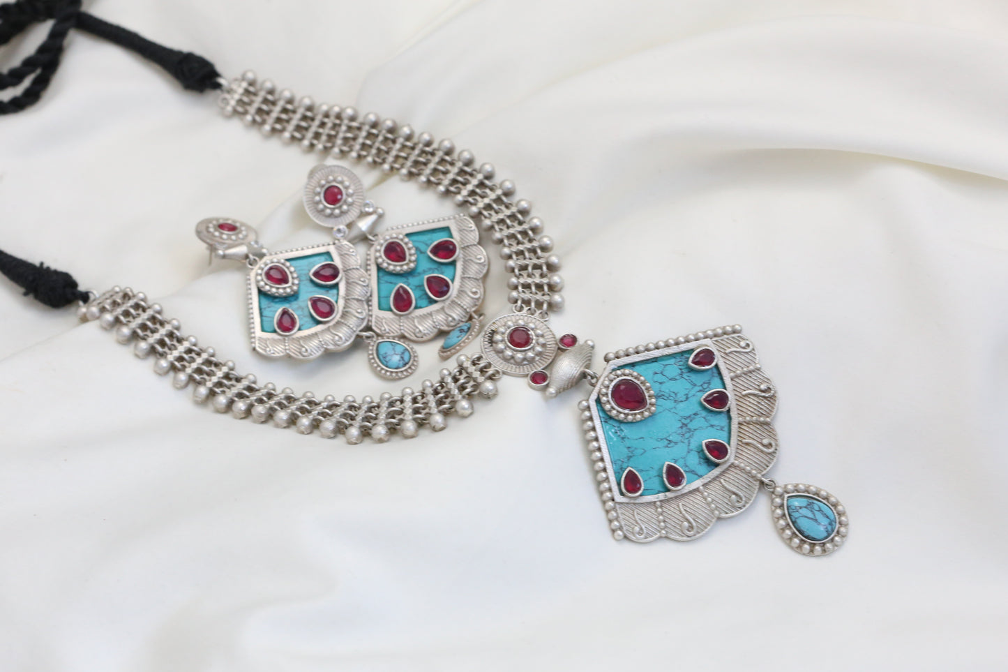 Silver Look Necklace Set - Turquoise