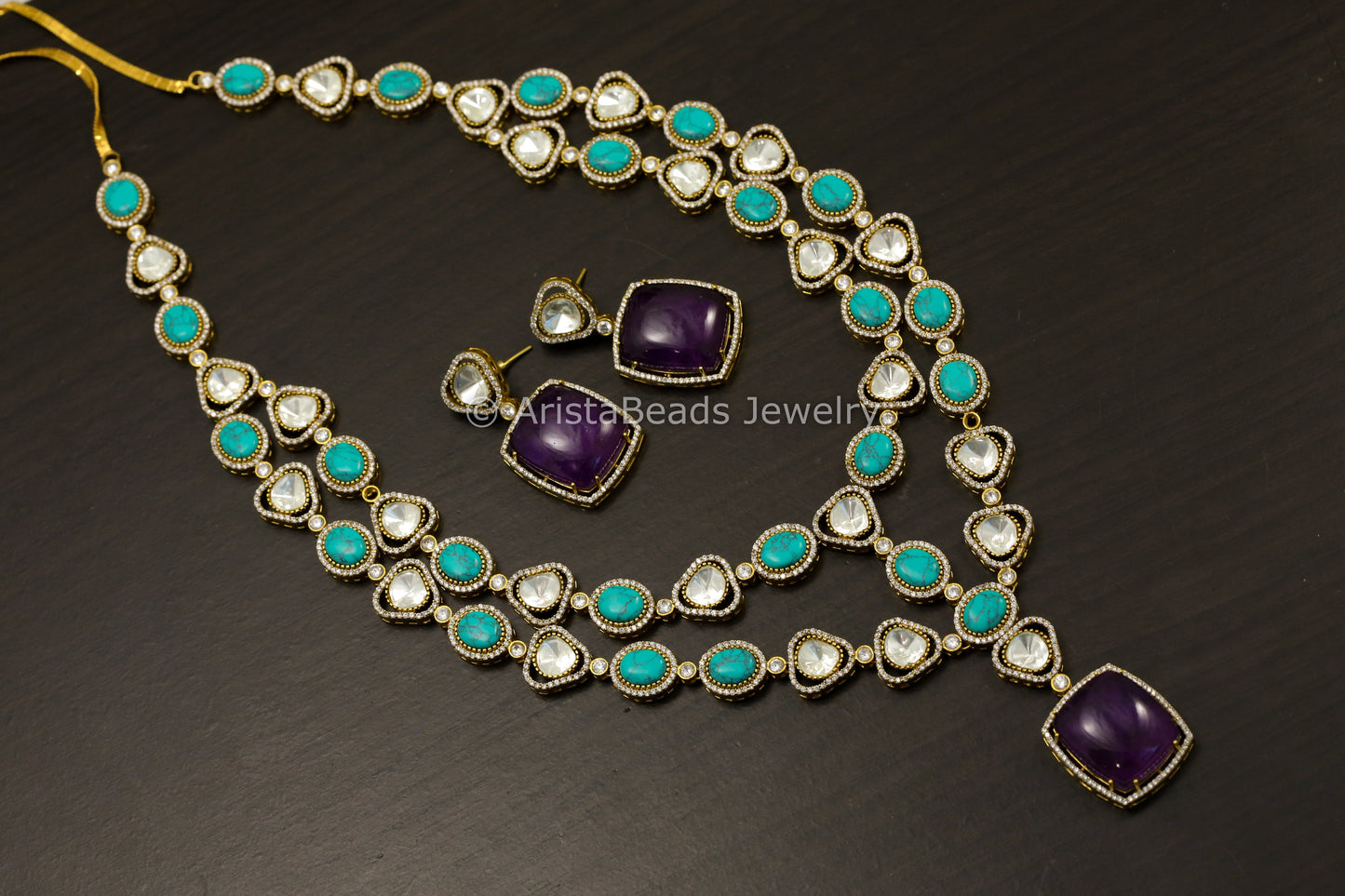 Purple Doublet, Moissanite Polki & Turquoise Stones