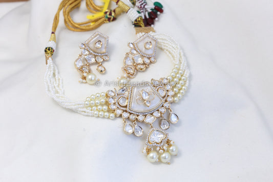 MOP Beaded Necklace Set - Pearls