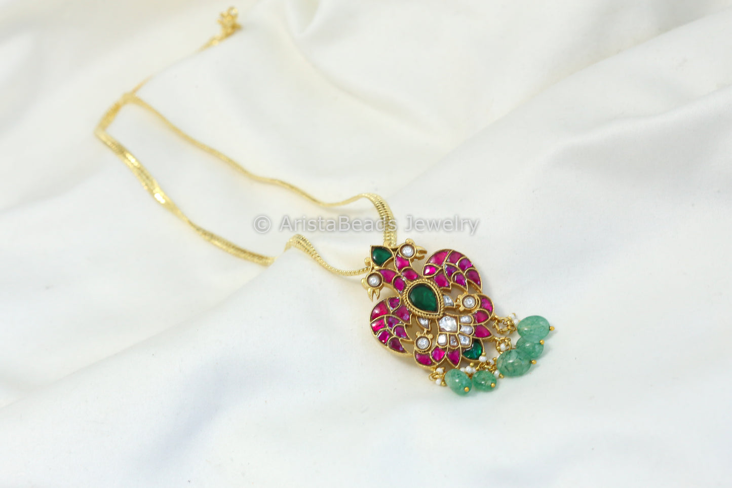 Jadau Garuda Pendant & Gold Chain - Ruby