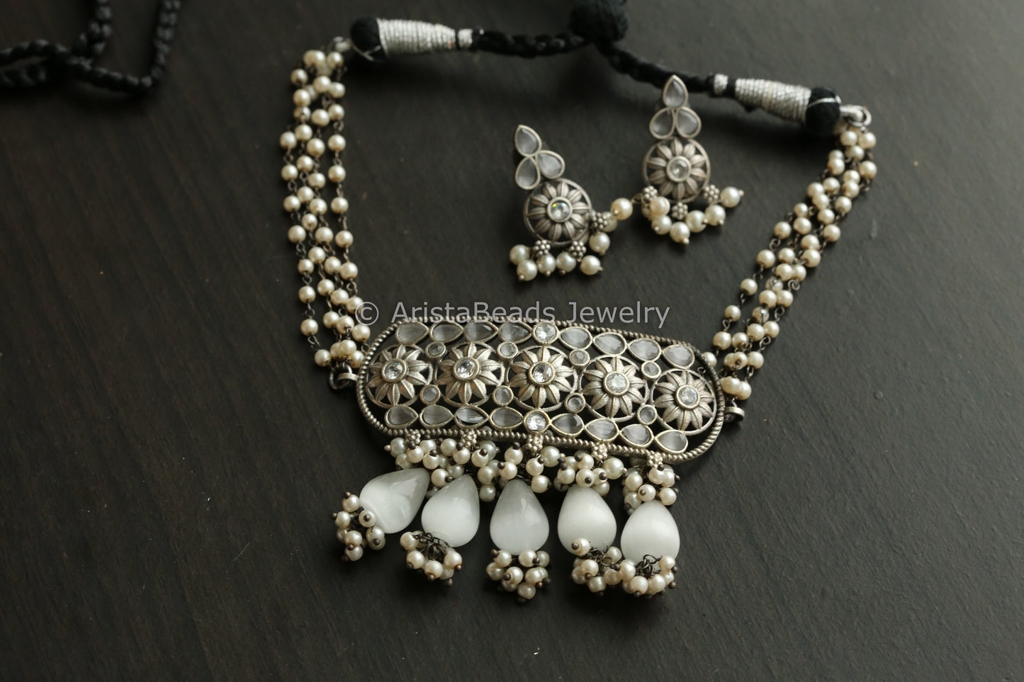 Oxidized Necklace Set  -Gray