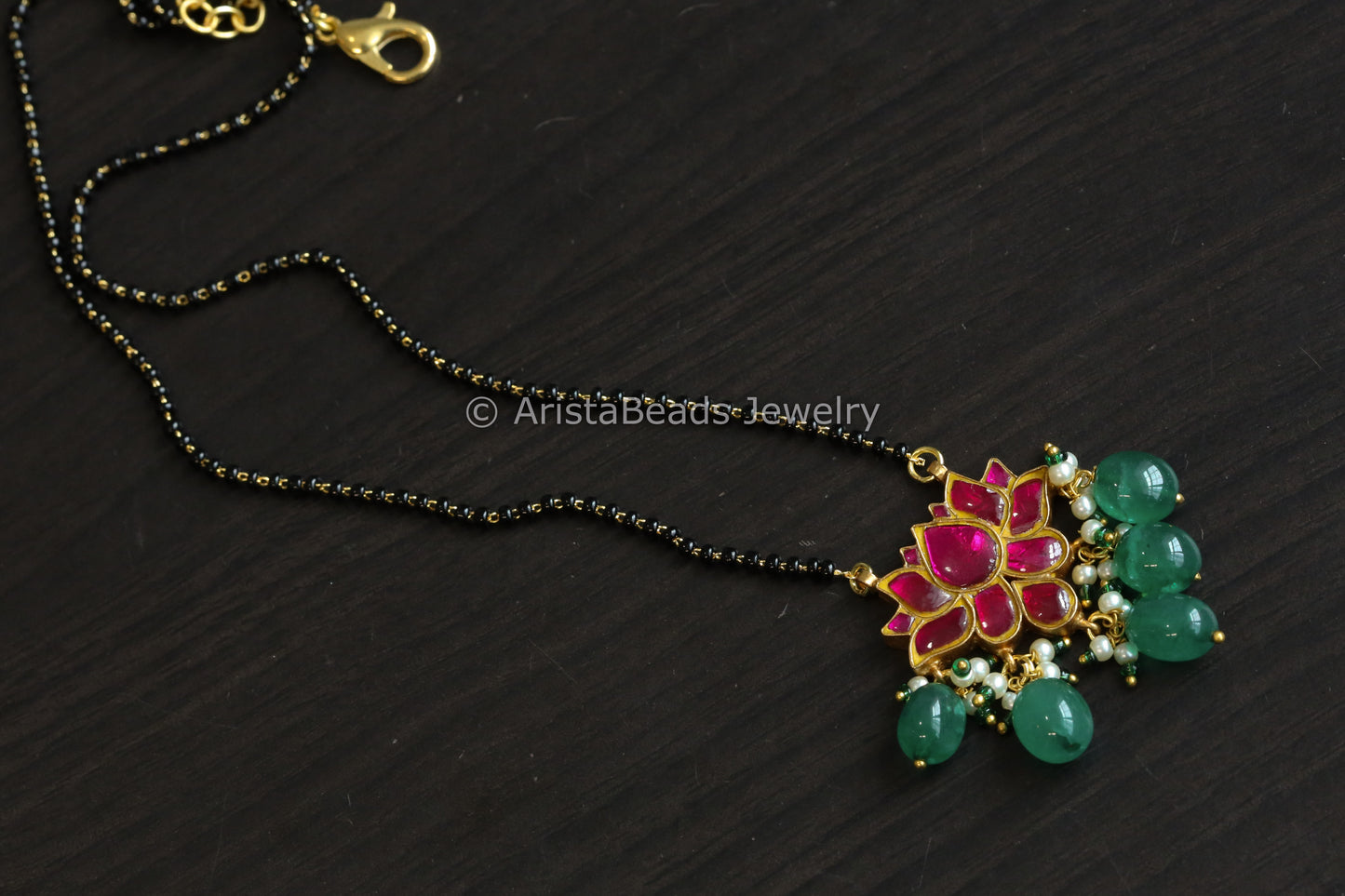 Silver Look Jadau Kundan Lotus Necklace - Ruby