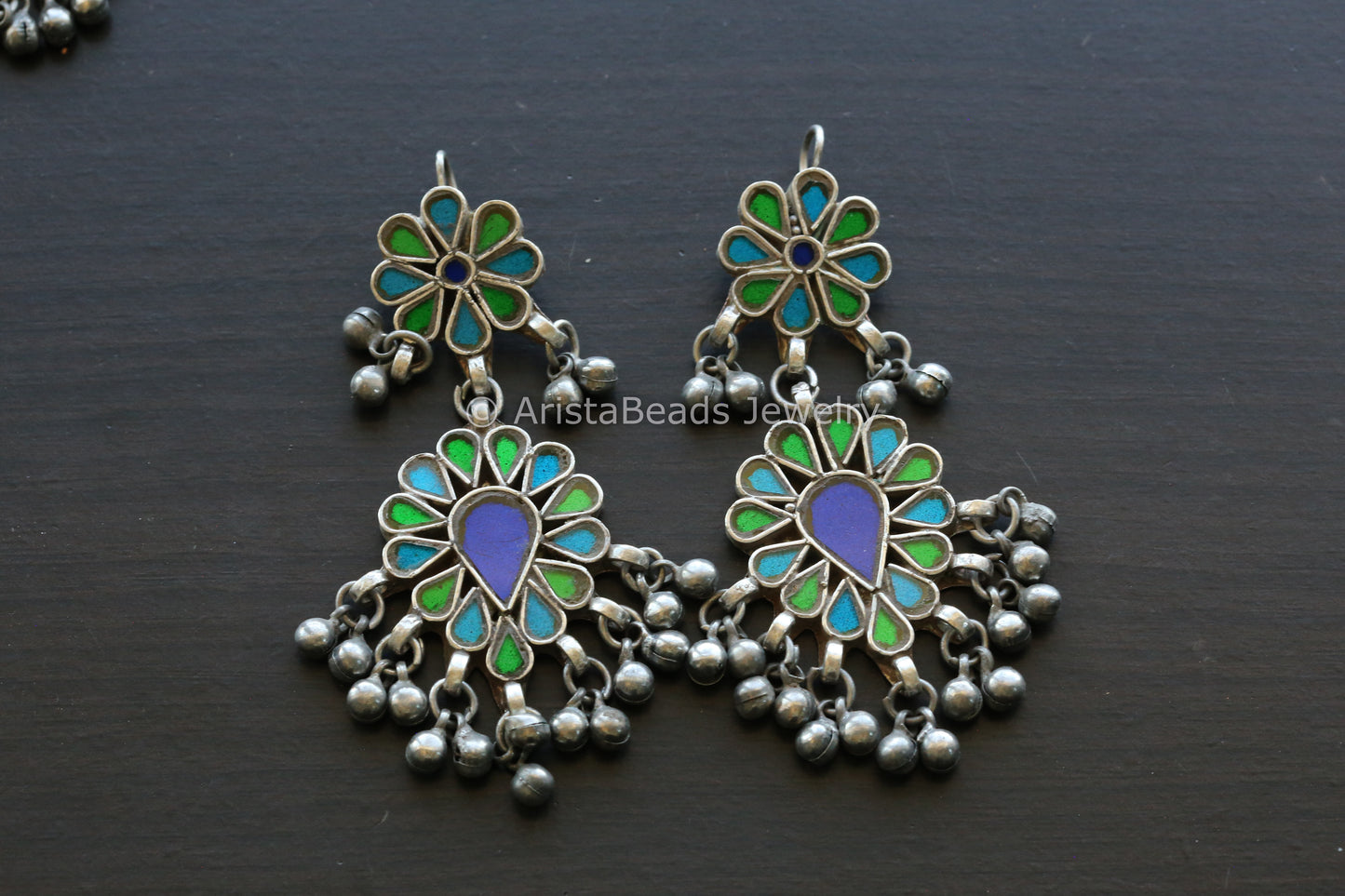 Darpan Real Glass Earrings - Blue Green