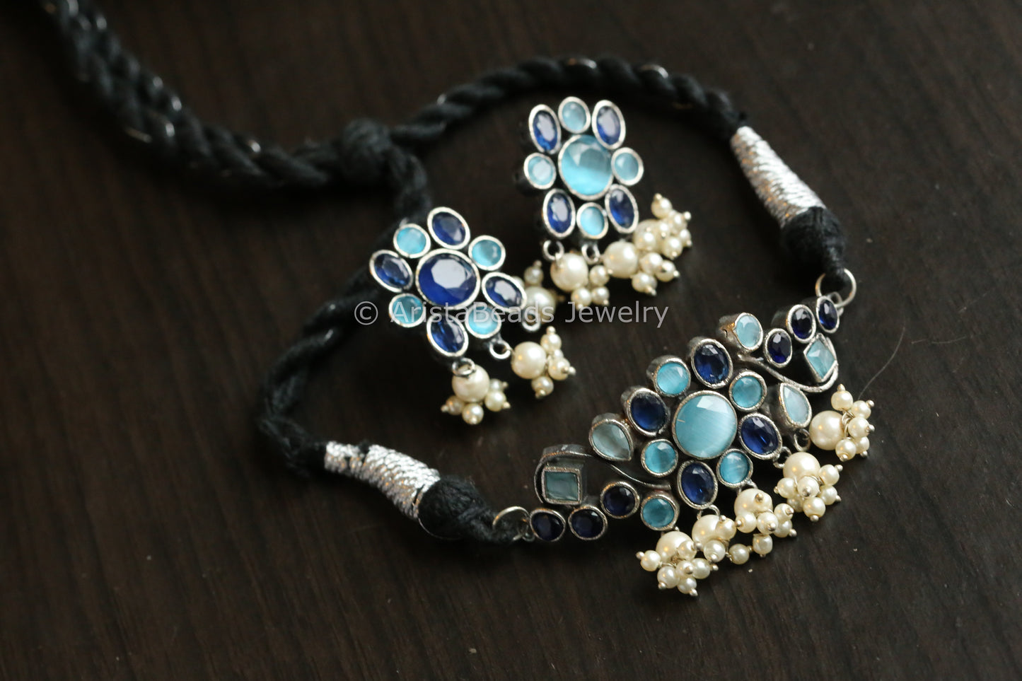 Dainty CZ Stones Necklace Set - Blue