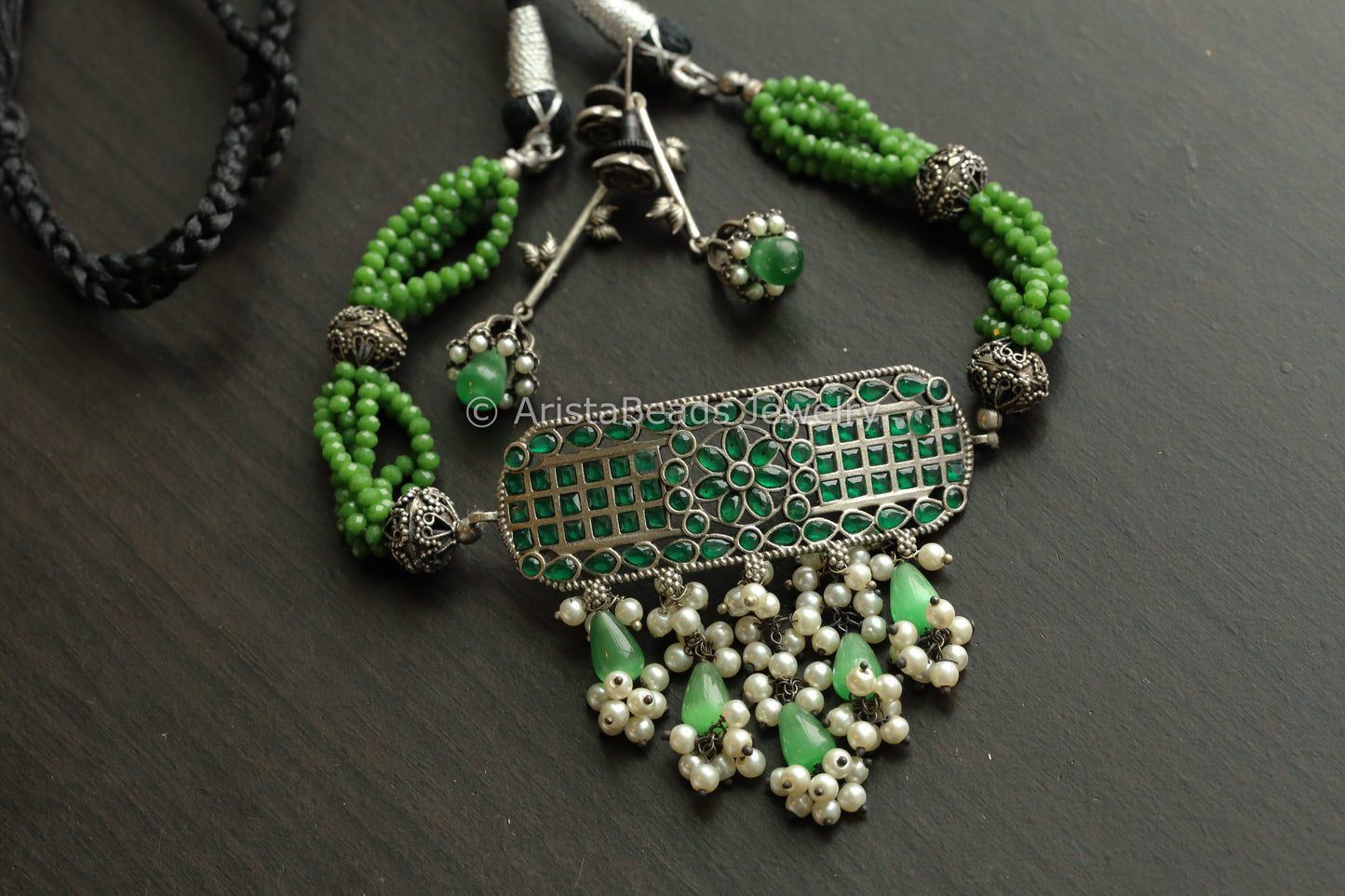 Oxidized Green Necklace Set
