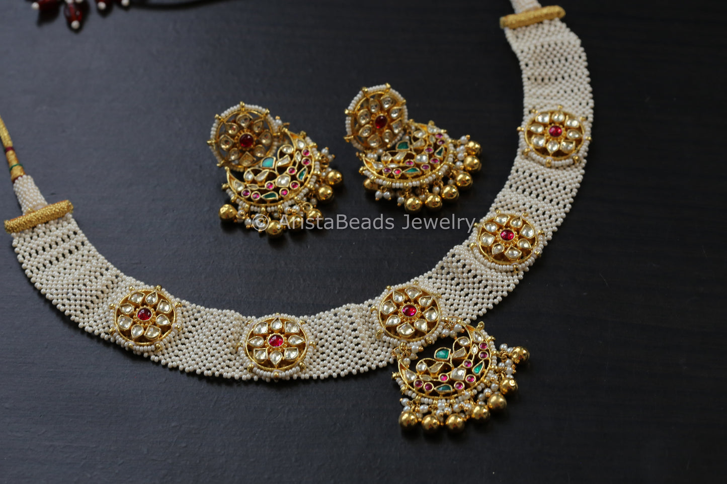 Premium Quality Fine Pachi Kundan Necklace Set - Next To Real Gold