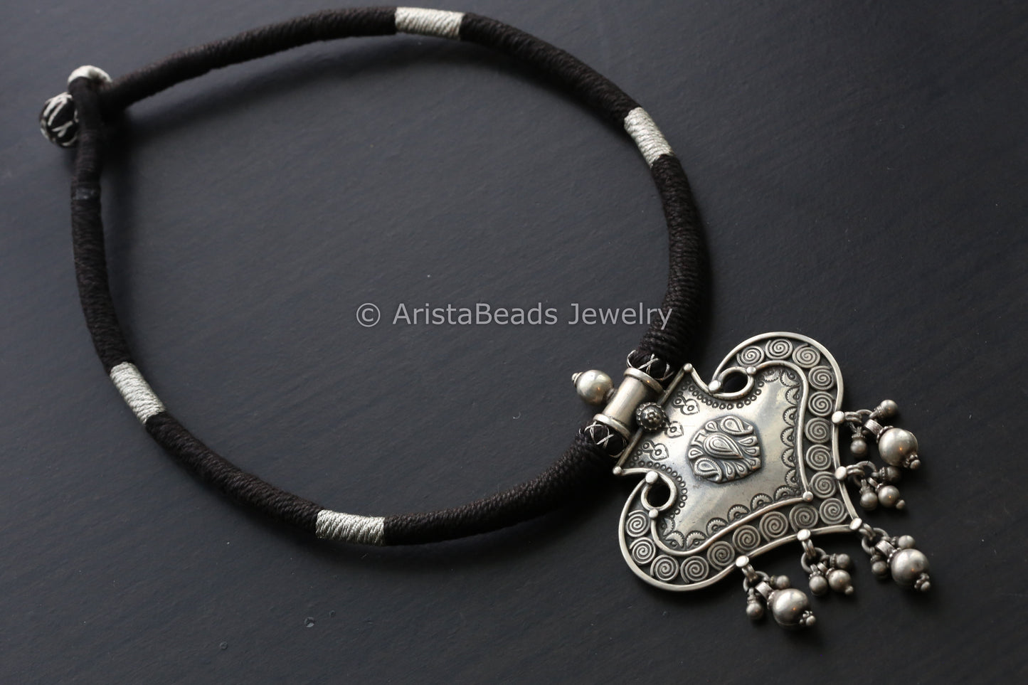 925 Sterling Silver Necklace in Black Silver Thread