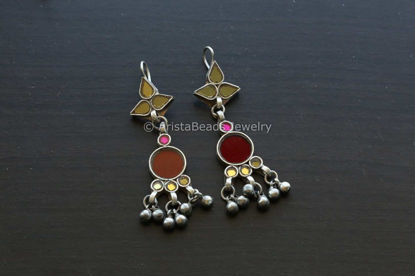Vasant Real Glass Earrings - Red Yellow