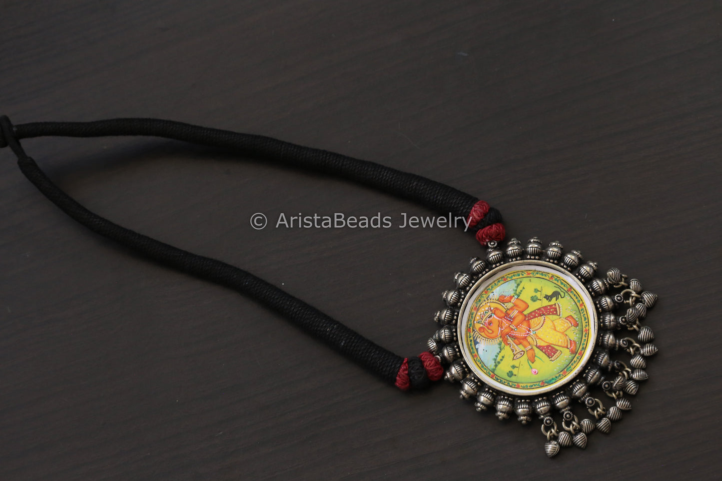 Hand Painted Silver Look Necklace - Black