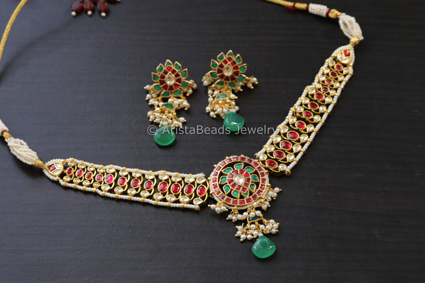 Real Gold Look Alike Jadau Kundan Necklace Set