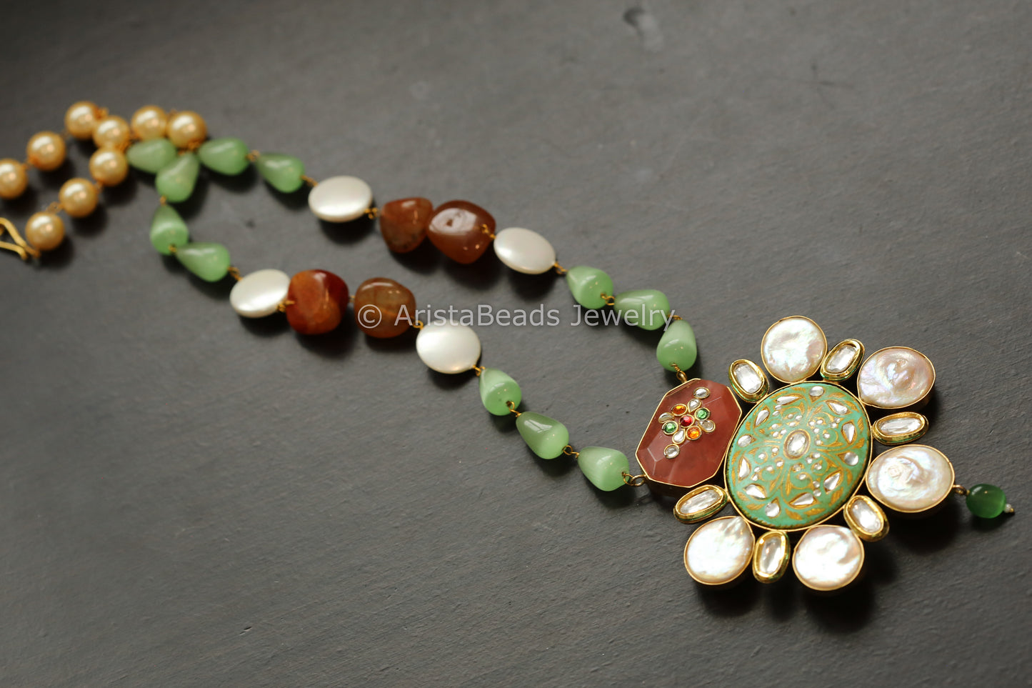 Kundan, Baroque & Pista Enamel Necklace
