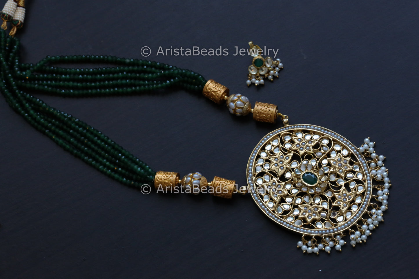 Pachi Jadau Work Kundan Necklace Set  - Green