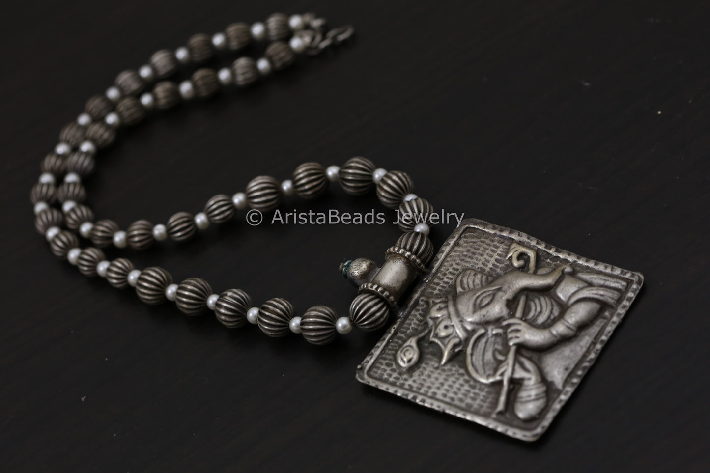 Oxidized Silver Look Ganesha Necklace