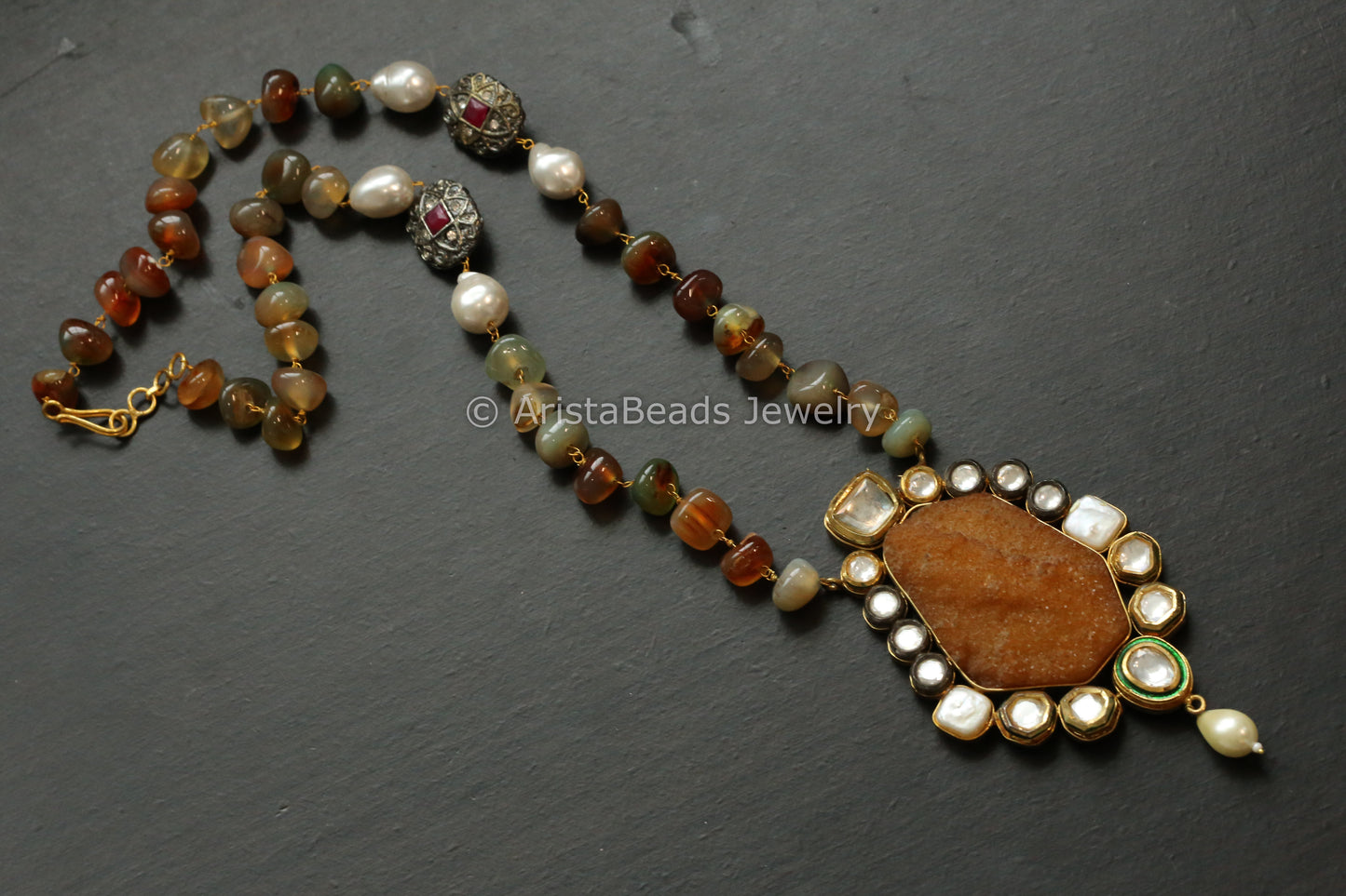 Contemporary Kundan, Sugar Druzy & Baroque Pearl Necklace