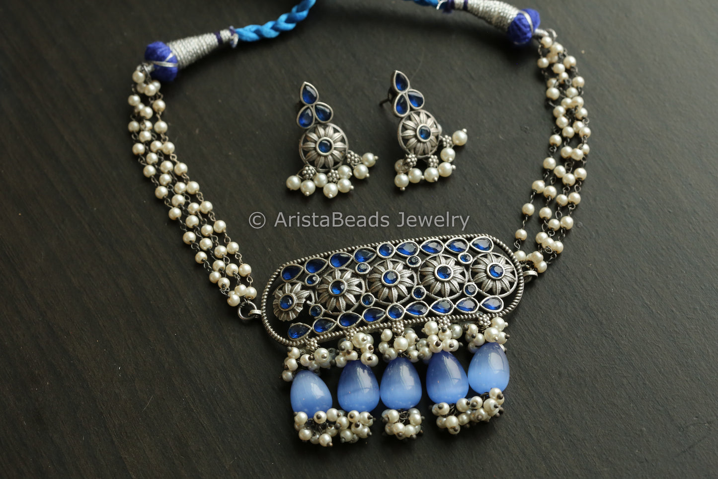 Oxidized Necklace Set  -Blue
