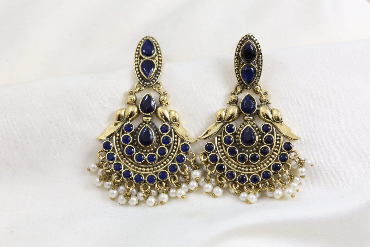 Silver Look Antique Earrings - Blue