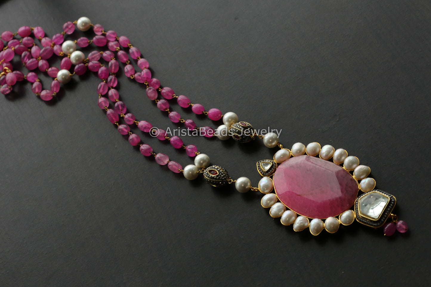 Pink Semiprecious Stone Kundan Contemporary Necklace