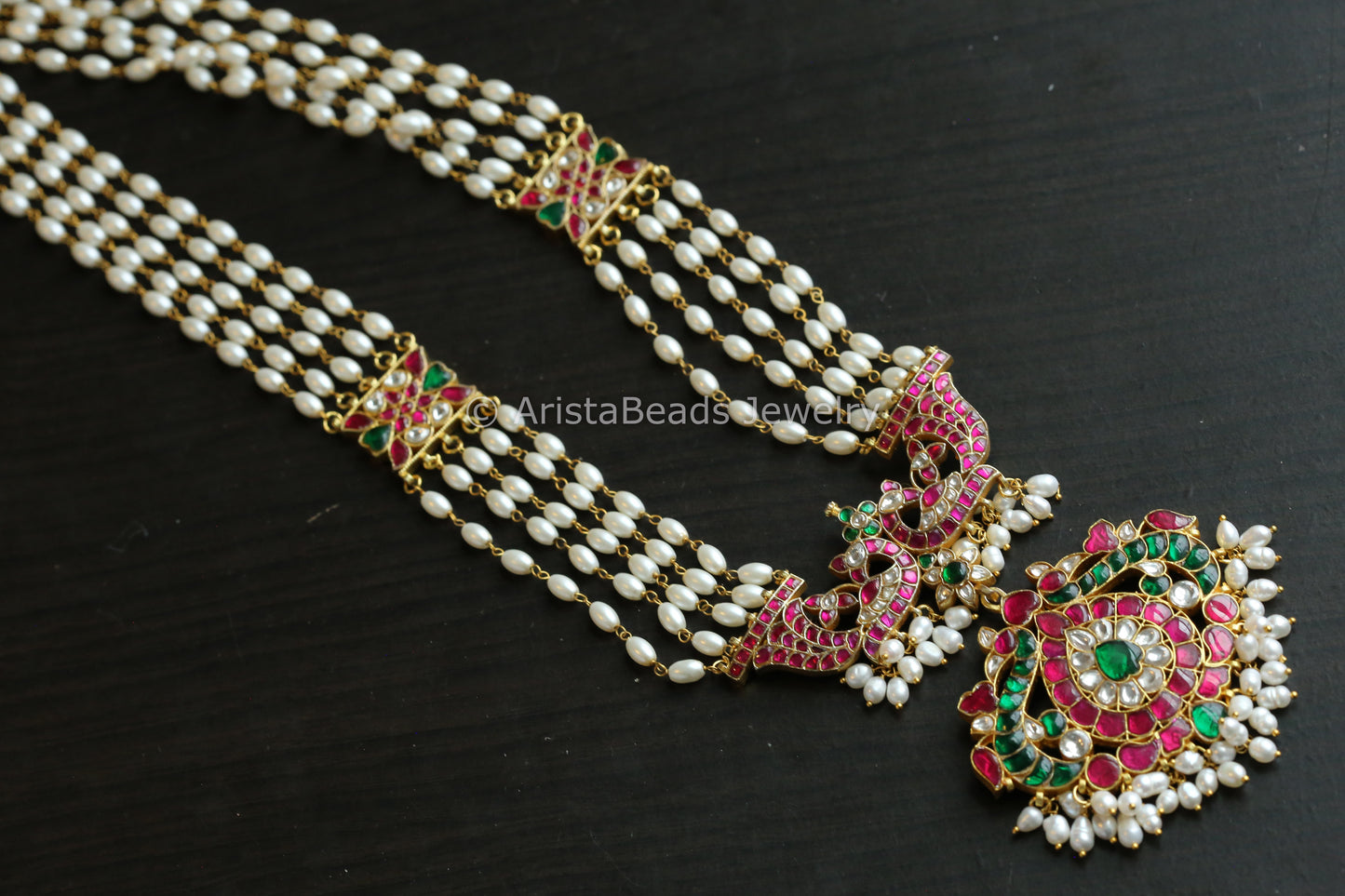 Long Jadau Kundan & Pearls Necklace