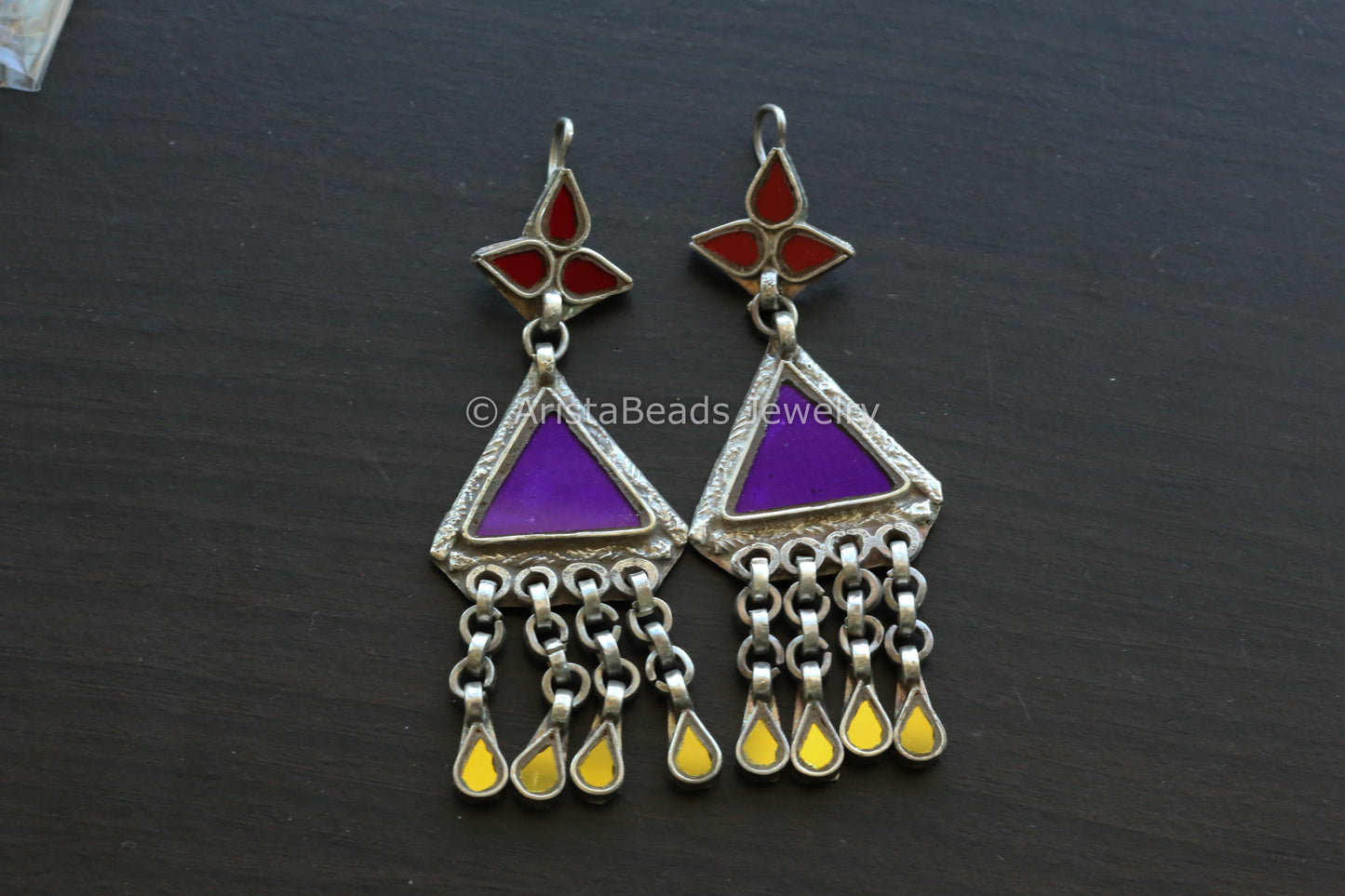 Aaina Real Glass Earrings - Purple Yellow