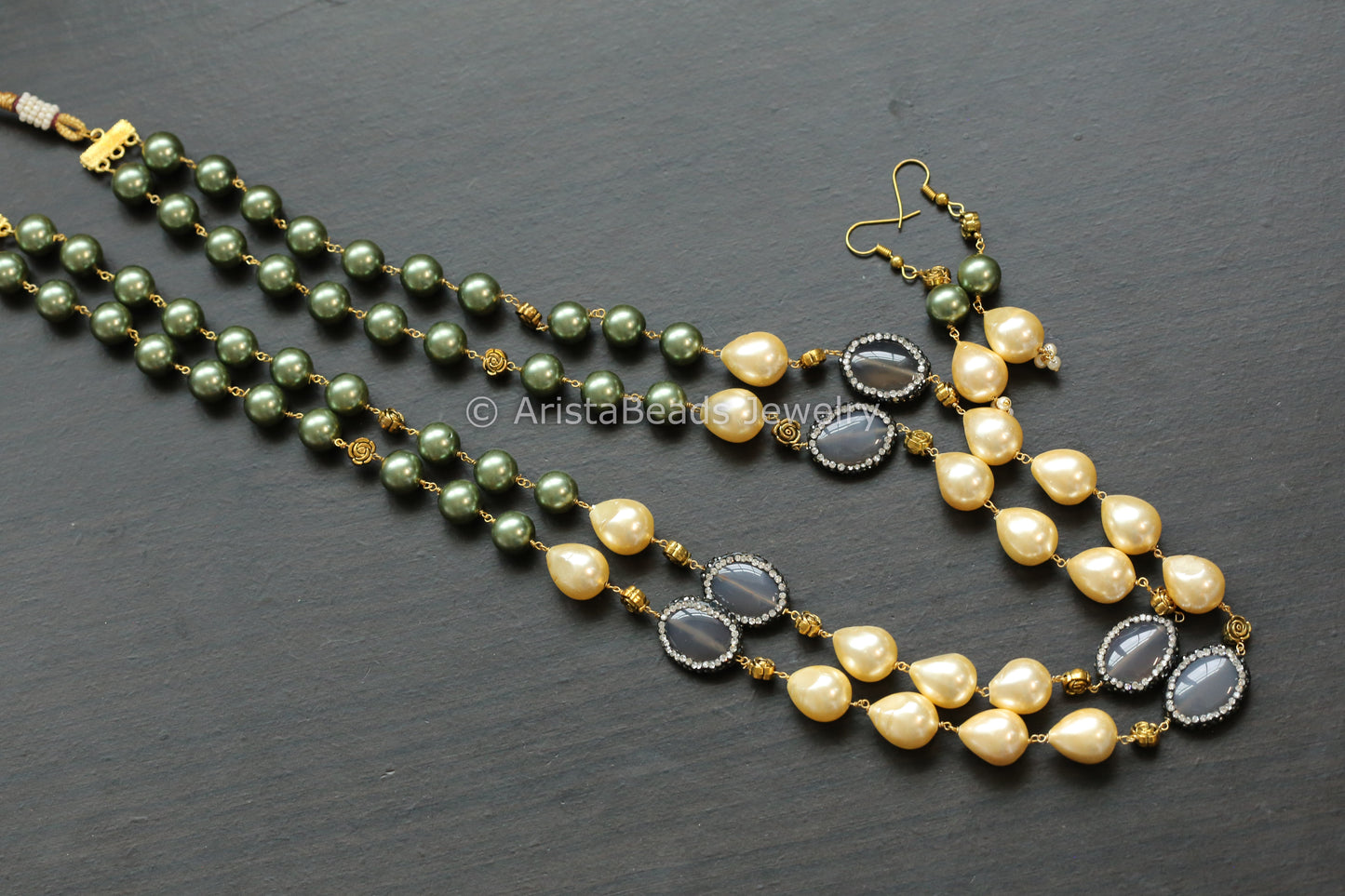 Green Pearls & Oxidized Beads Necklace