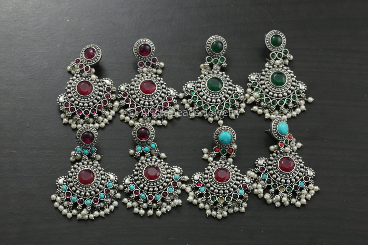 Silver Look Chandbaali Earrings ( Color available)