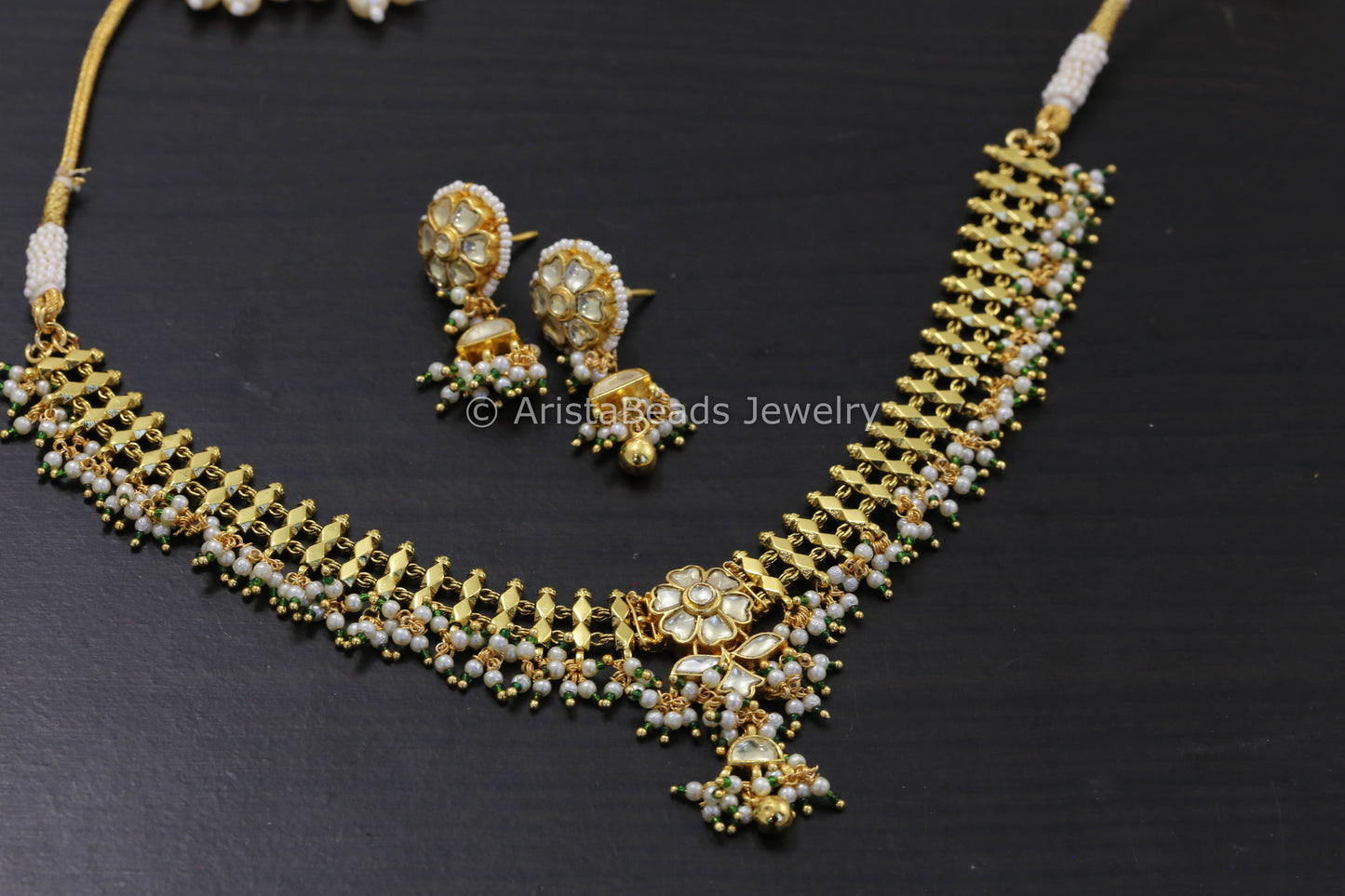 Dainty Real Gold Look Pachi Necklace Set - Clear